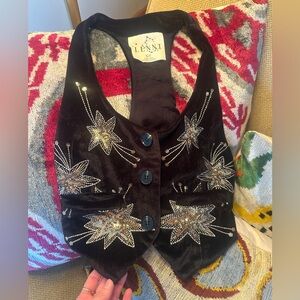 Lenni the Label Black Velvet Star Embellished Vest XS